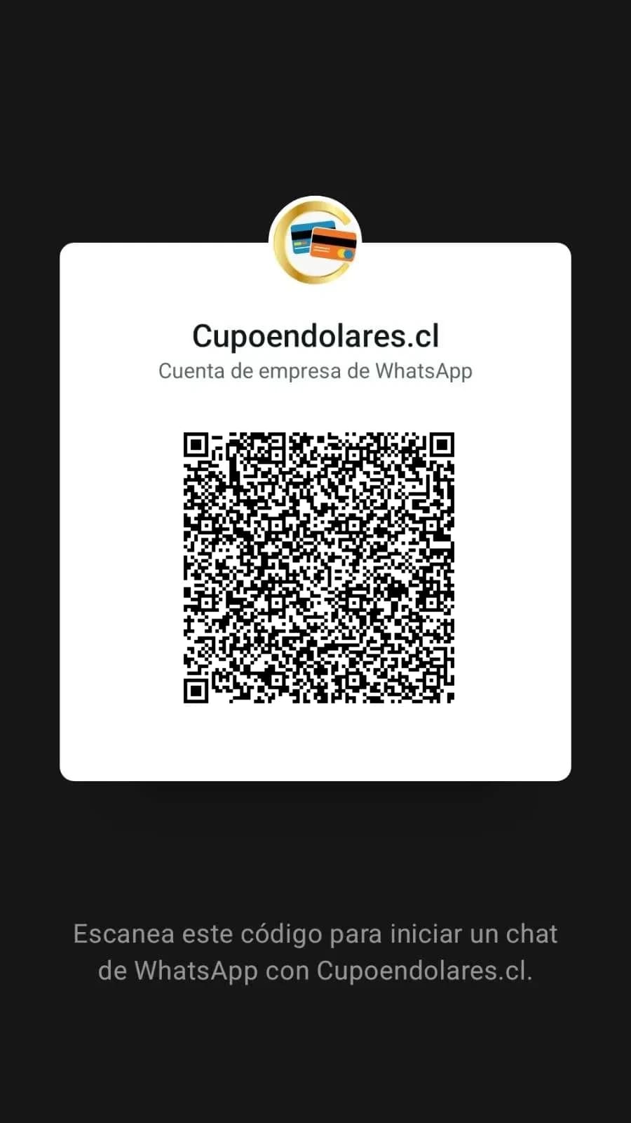 Póster con el código QR del WhatsApp oficial de Cupo en Dólares Chile
